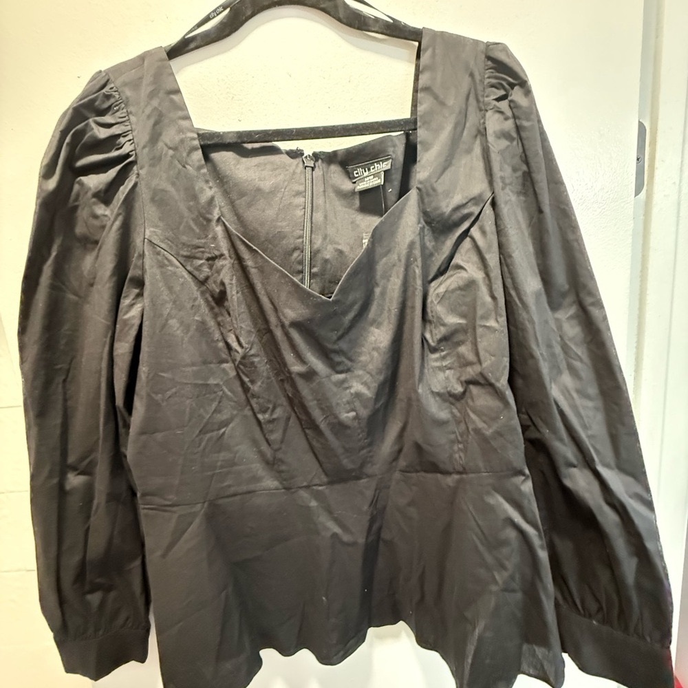 CITY CHIC NWT Black Fitted Peplum Long Sleeve Blouse Size 18